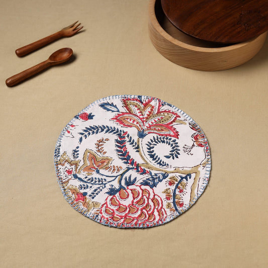 Floral Block Print Hand Embroidery Roti Napkin  01