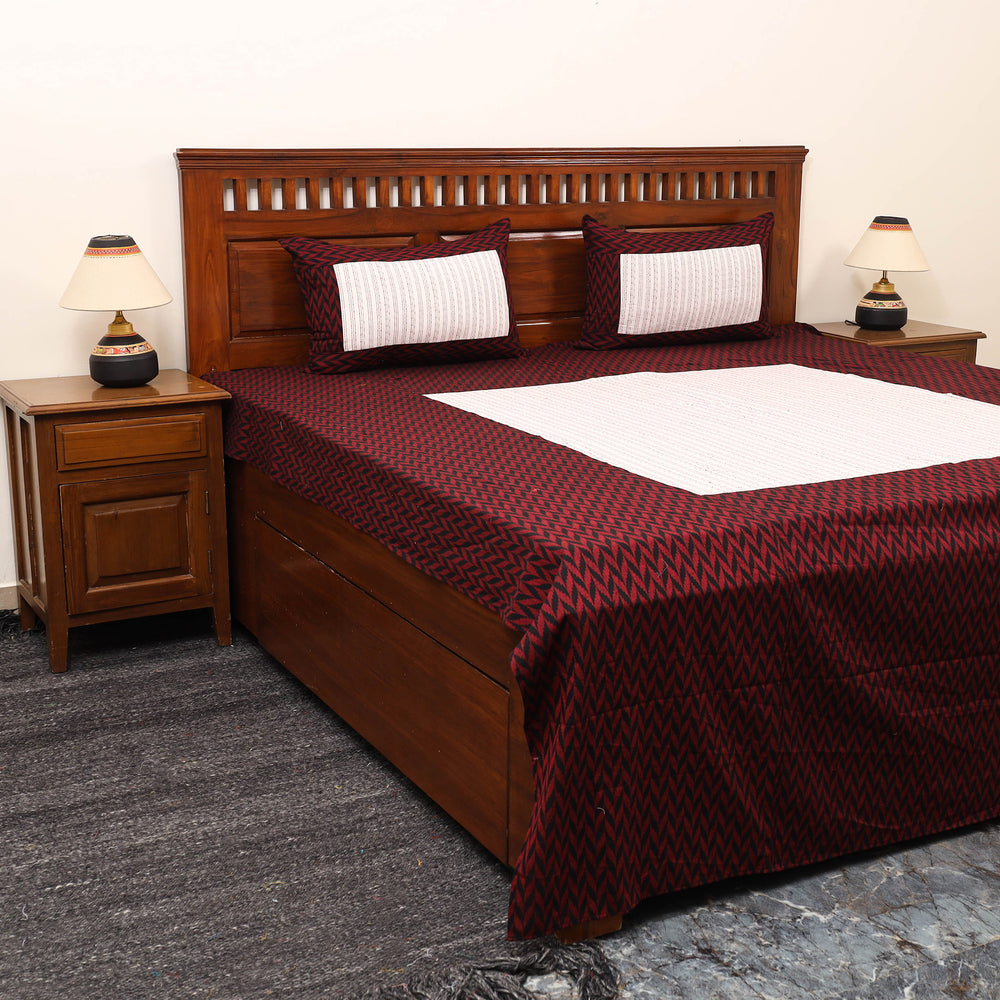 Maroon - Patchwork Cotton Double Jacquard Bedsheet Set 11