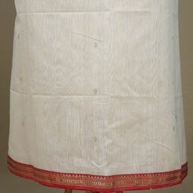 White - 3pc Handloom Zari Buti Unstitched Chanderi Silk Dress Material 