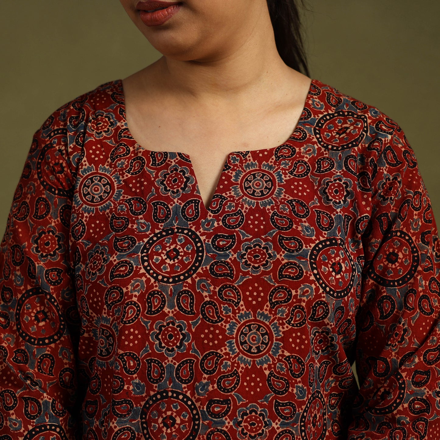 Red Cotton Ajrakh Block Print Night Suit Set