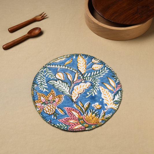 Floral Block Print Hand Embroidery Roti Napkin  02
