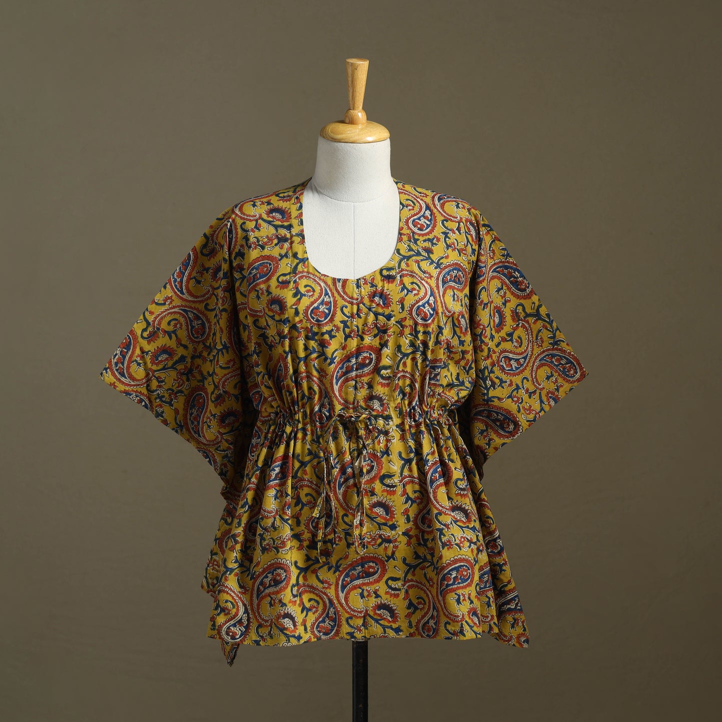 Yellow Sanganeri Block Print Cotton Kaftan (Short)