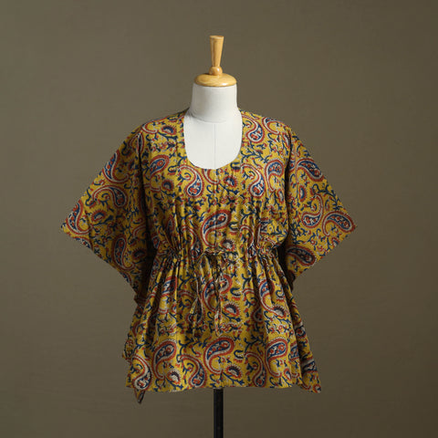 Yellow Sanganeri Block Print Cotton Kaftan (Short)
