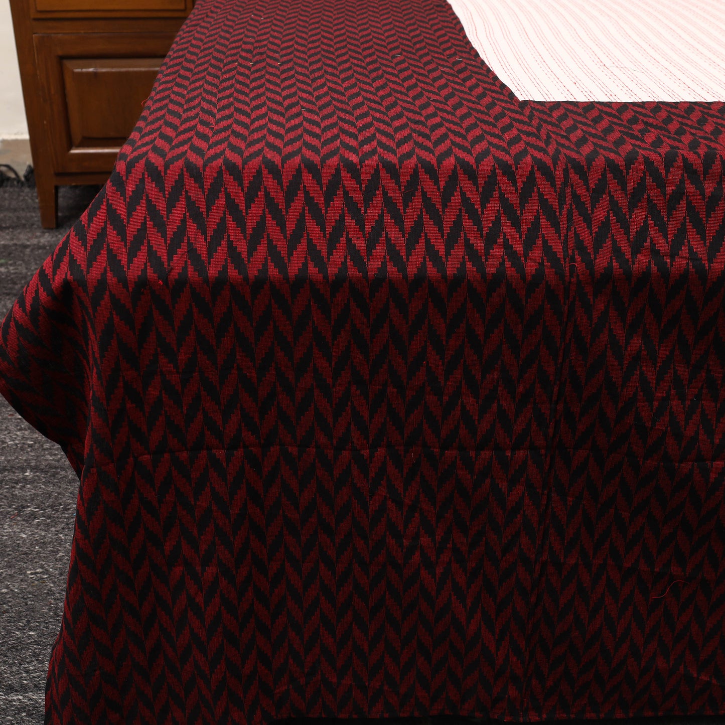 Maroon - Patchwork Cotton Double Jacquard Bedsheet Set 11