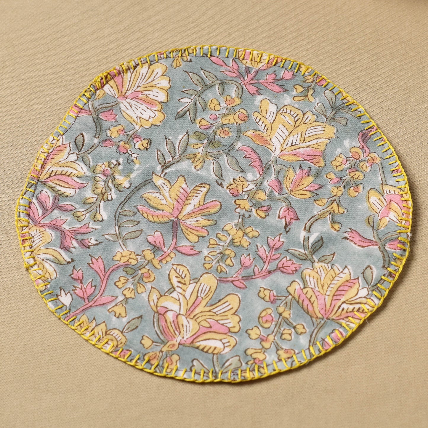 Floral Block Print Hand Embroidery Roti Napkin  03