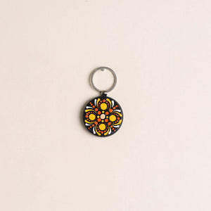 Multicolor - Handpainted Mandala Art Wooden Keychain 58