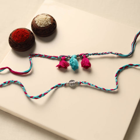 Handmade German Silver Rakhi & Lumba Set