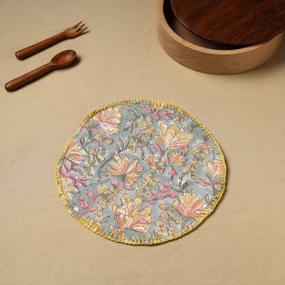 Floral Block Print Hand Embroidery Roti Napkin  03