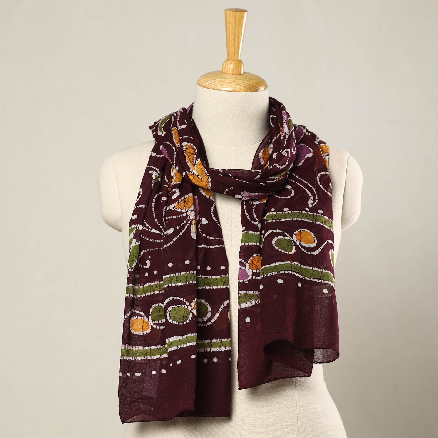 Maroon - Hand Batik Printed Mul Cotton Stole 68