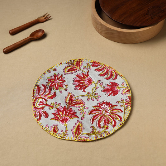 Floral Block Print Hand Embroidery Roti Napkin  04