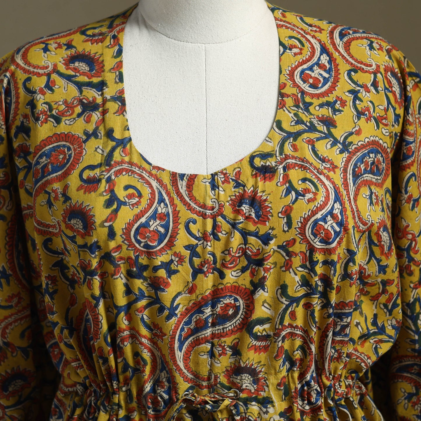 Yellow Sanganeri Block Print Cotton Kaftan (Short)