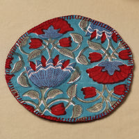 Floral Block Print Hand Embroidery Roti Napkin  05