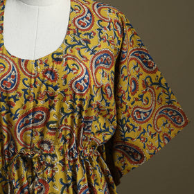Yellow Sanganeri Block Print Cotton Kaftan (Short)