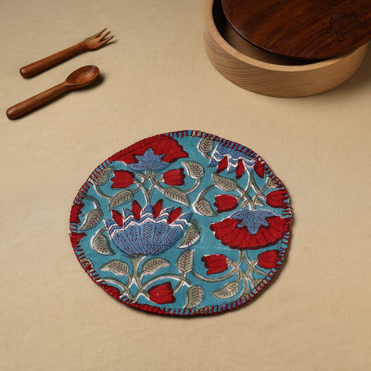 Floral Block Print Hand Embroidery Roti Napkin  05