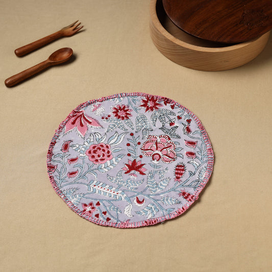 Floral Block Print Hand Embroidery Roti Napkin  06