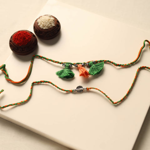 Handmade German Silver Rakhi & Lumba Set