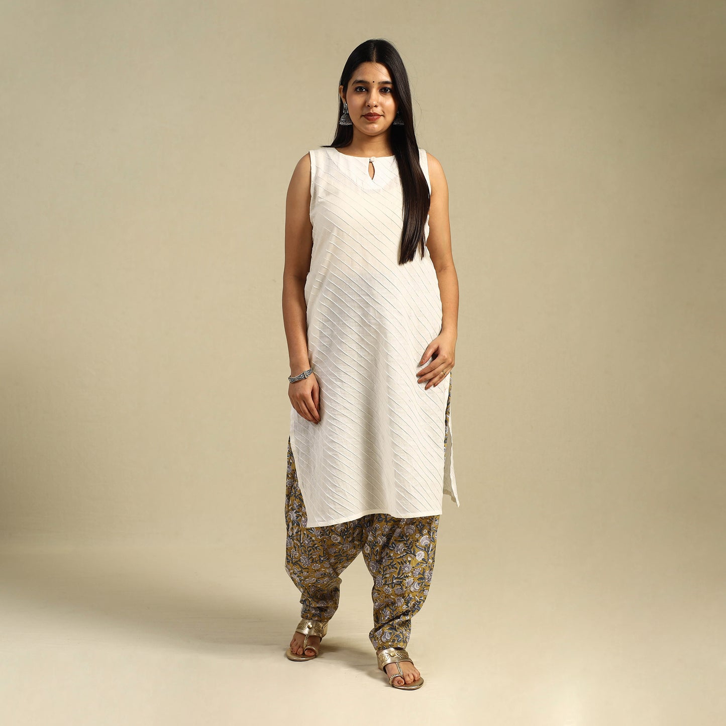 Yellow Block Print Cotton Sanganeri Salwar