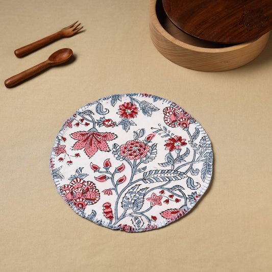 Floral Block Print Hand Embroidery Roti Napkin  07