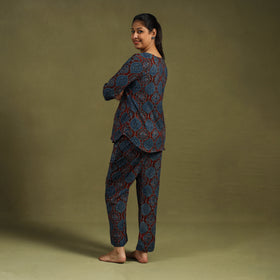 Blue Cotton Ajrakh Block Print Night Suit Set