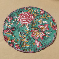 Floral Block Print Hand Embroidery Roti Napkin  09