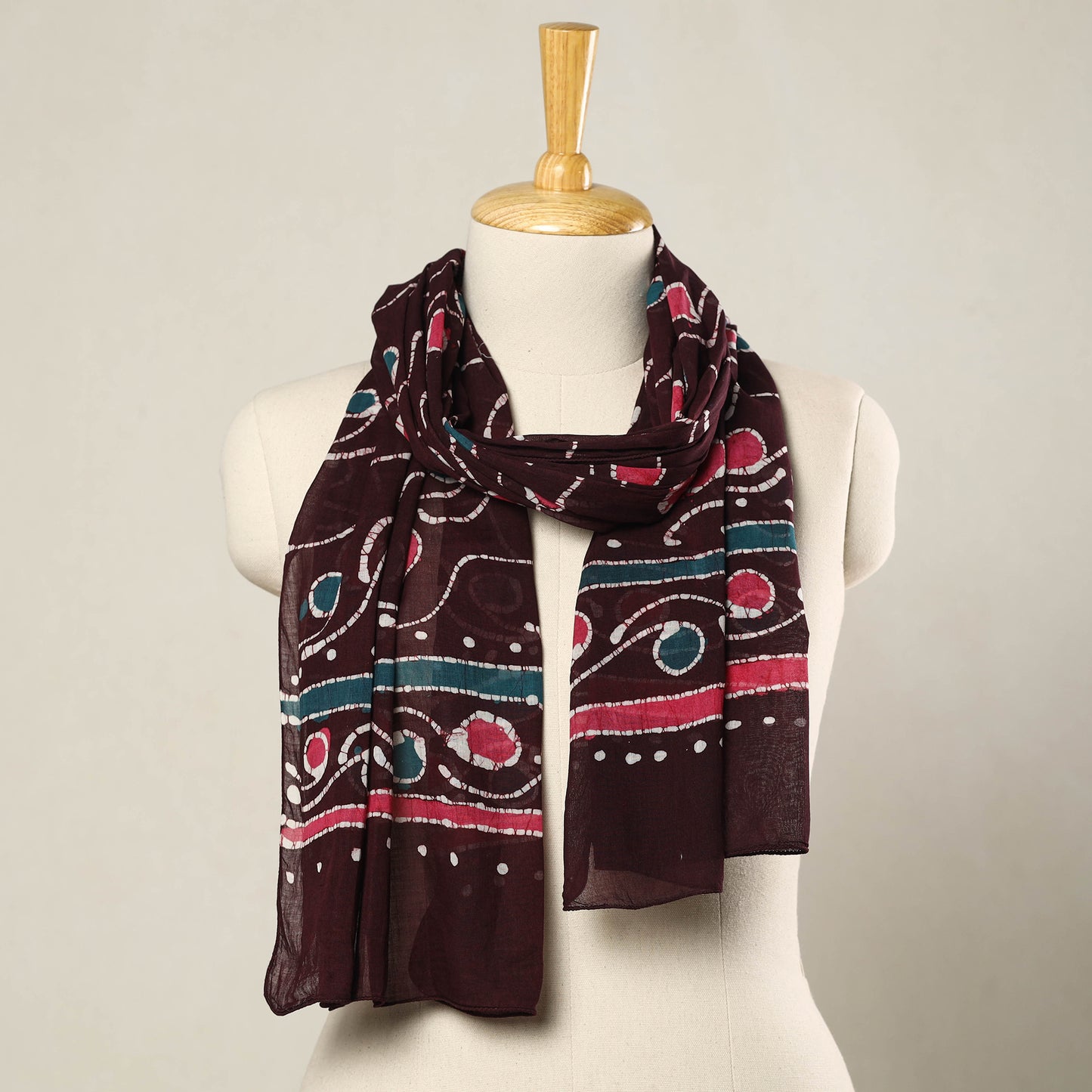 Maroon - Hand Batik Printed Mul Cotton Stole 75