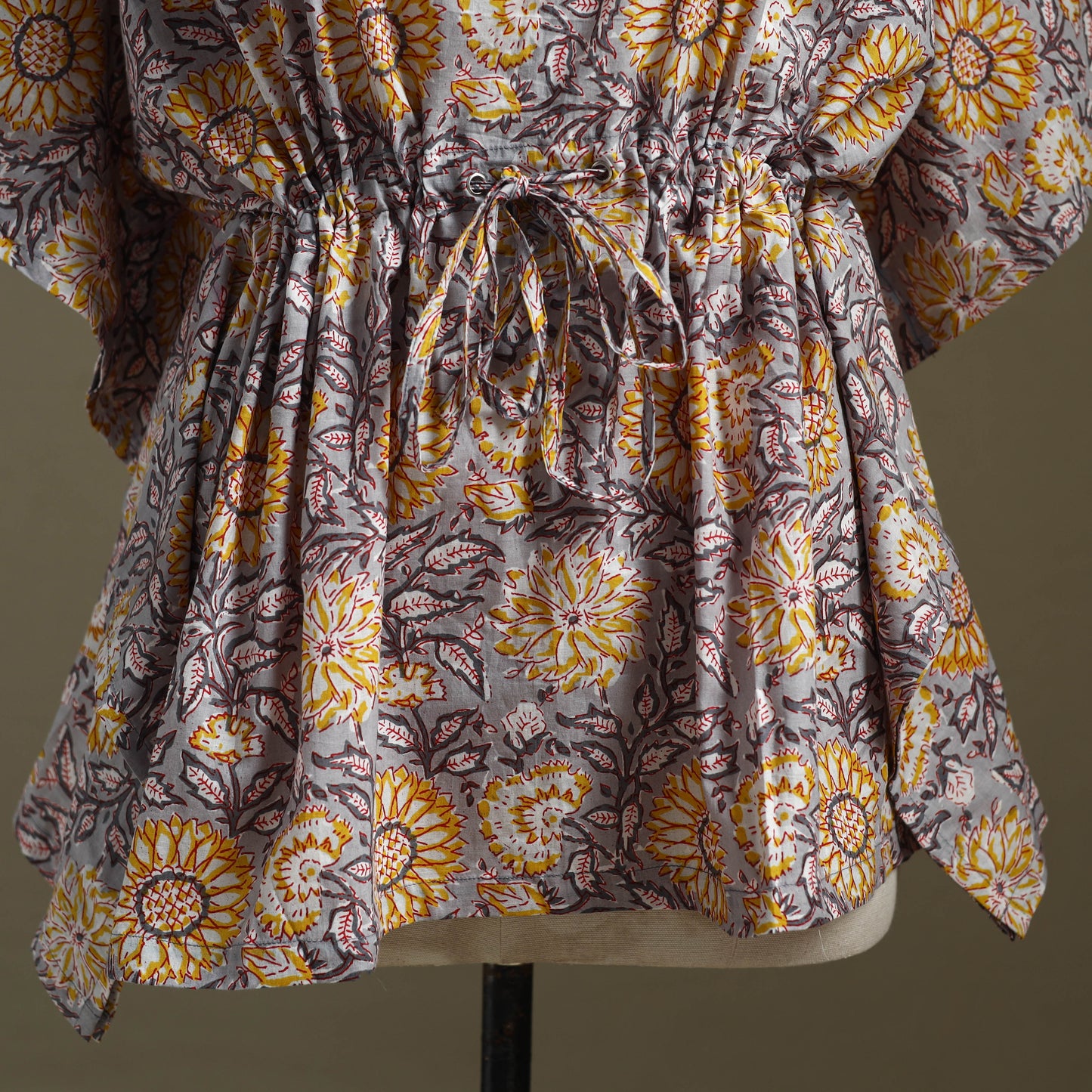 Grey Sanganeri Block Print Cotton Kaftan (Short)