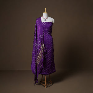 Kutch Bandhani Modal Silk Unstitched Dress Material: Kurta, Bottom & Dupatta 19