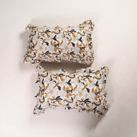 White - Set of 2 Sanganeri Block Print Cotton Frill Pillow Covers 07