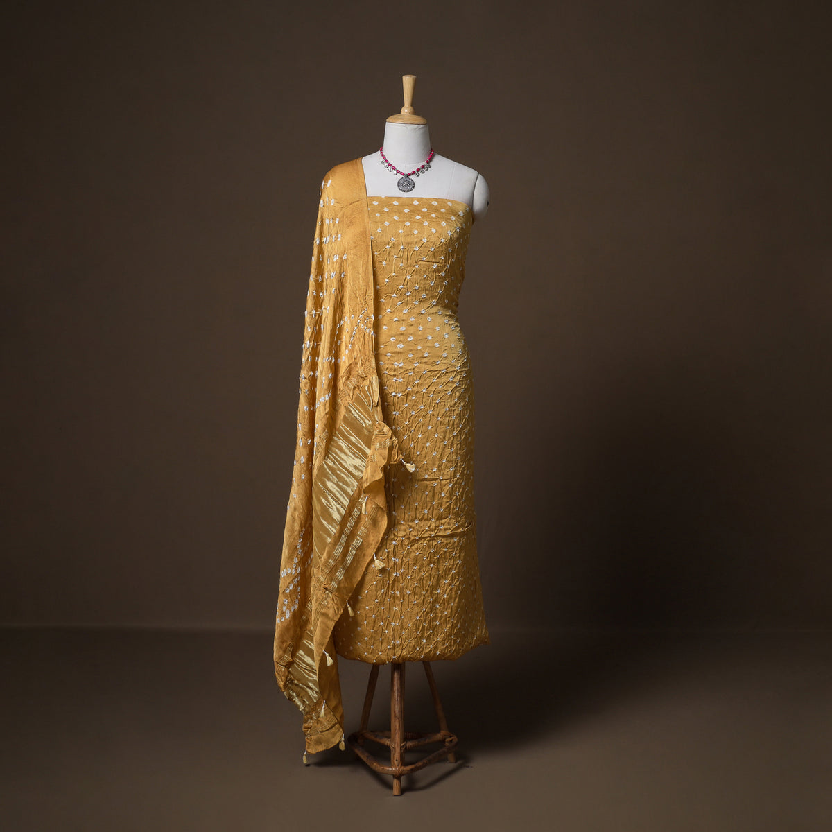 Kutch Bandhani Modal Silk Unstitched Dress Material: Kurta, Bottom & Dupatta 20