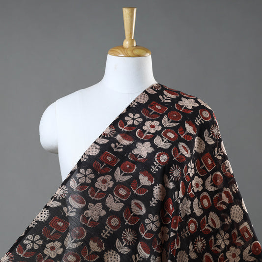 Black - Bagru Ajrakh Dabu Block Printed Natural Dyed Chanderi Silk Fabric 11