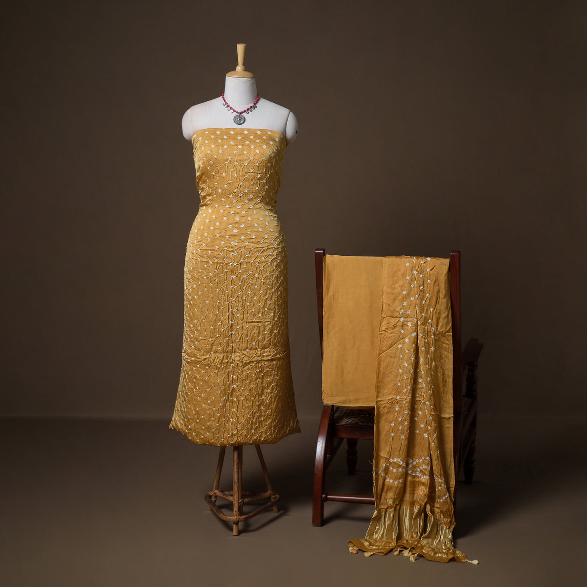 Kutch Bandhani Modal Silk Unstitched Dress Material: Kurta, Bottom & Dupatta 20