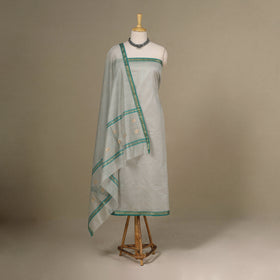 Grey - 3pc Handloom Nakshi Zari Unstitched Chanderi Silk Dress Material 