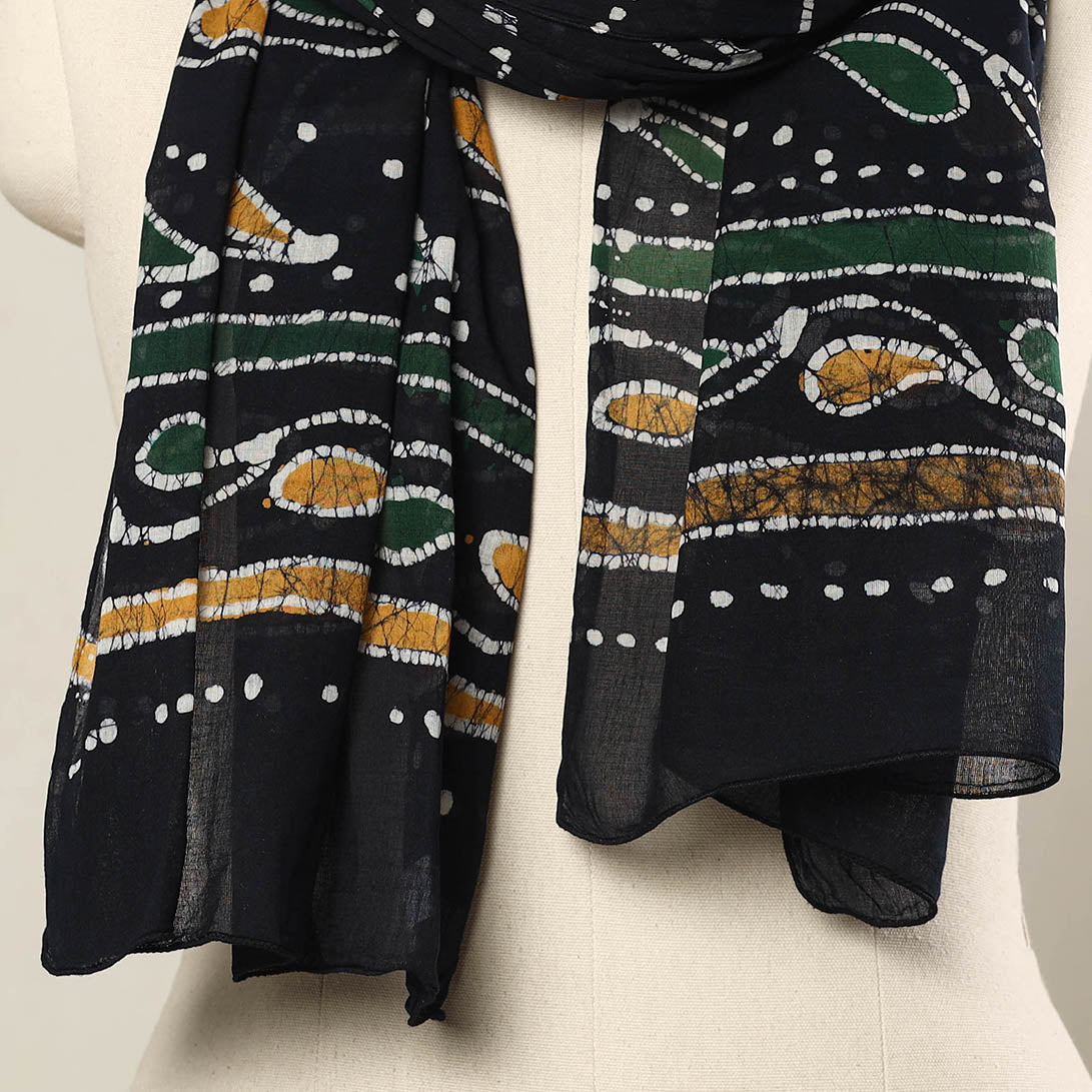 Black - Hand Batik Printed Mul Cotton Stole 79