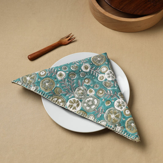 Floral Block Print Hand Embroidery Table Napkin  01