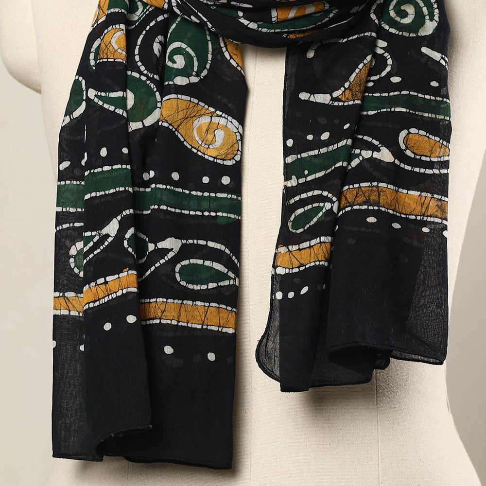 Black - Hand Batik Printed Mul Cotton Stole 80