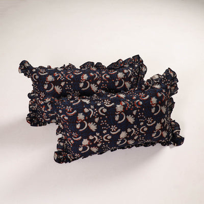 Set of 2 Bagru Block Print Cotton Frill Pillow Covers 08