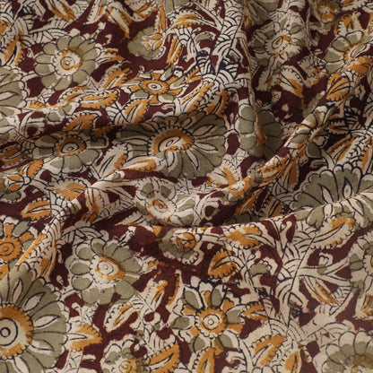 Multicolor - Pedana Kalamkari Hand Block Printed Mul Cotton Fabric 02