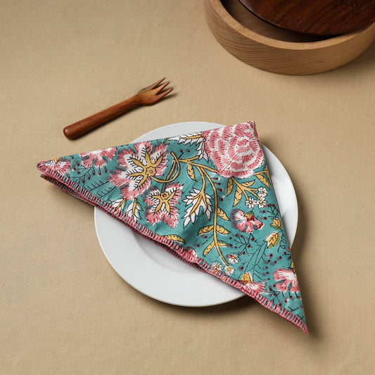 Floral Block Print Hand Embroidery Table Napkin  02