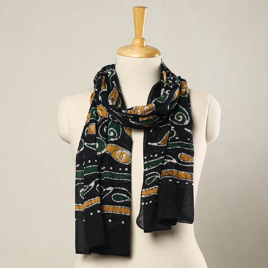 Black - Hand Batik Printed Mul Cotton Stole 80