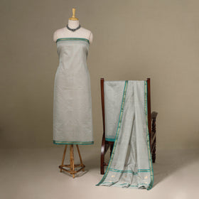 Grey - 3pc Handloom Nakshi Zari Unstitched Chanderi Silk Dress Material 