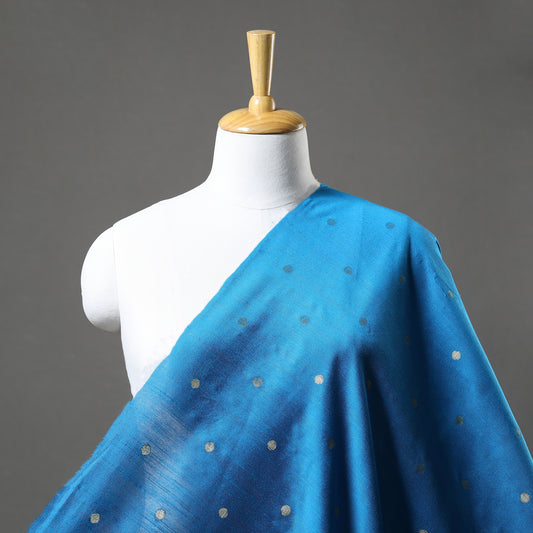 Blue - Polka Dot Zari Buti Spun Dupion Viscose Silk Fabric 14