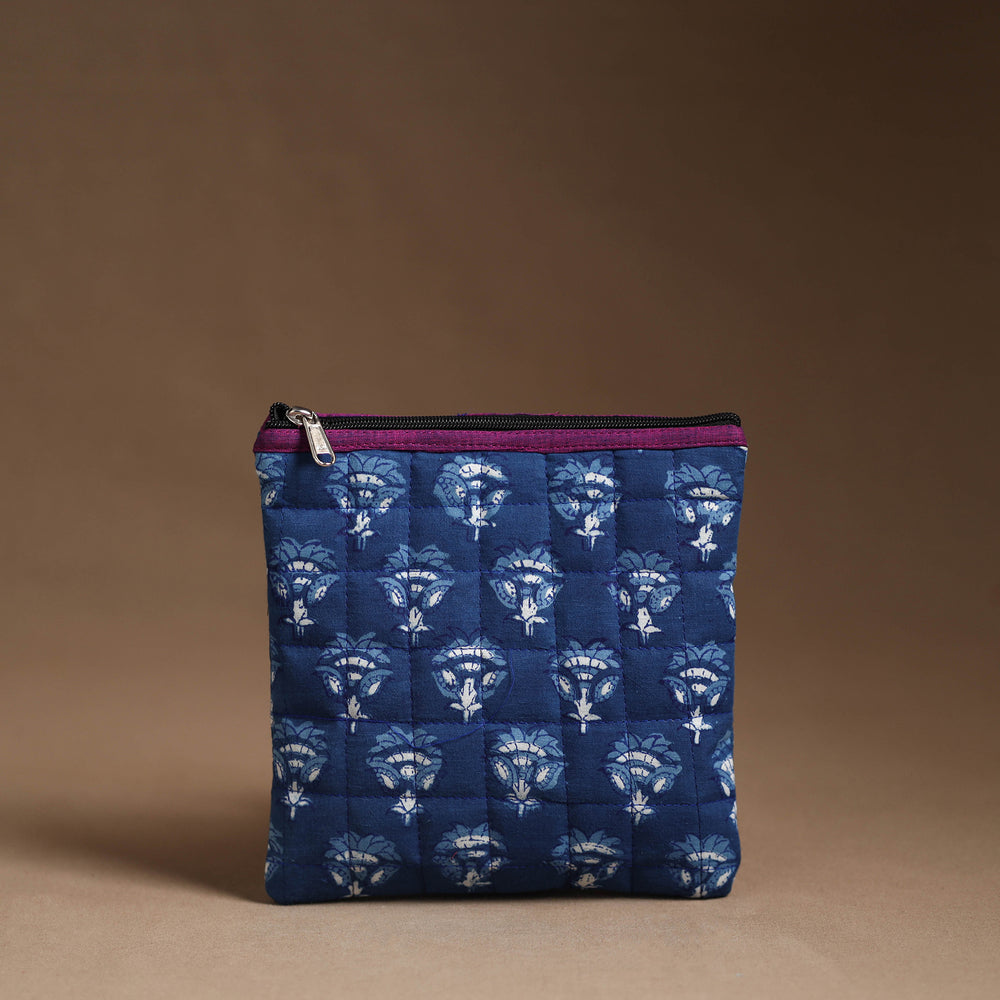 Blue - Handmade Quilted Cotton Utility Pouch 28