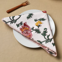 Floral Block Print Hand Embroidery Table Napkin  03