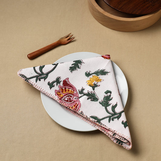 Floral Block Print Hand Embroidery Table Napkin  03