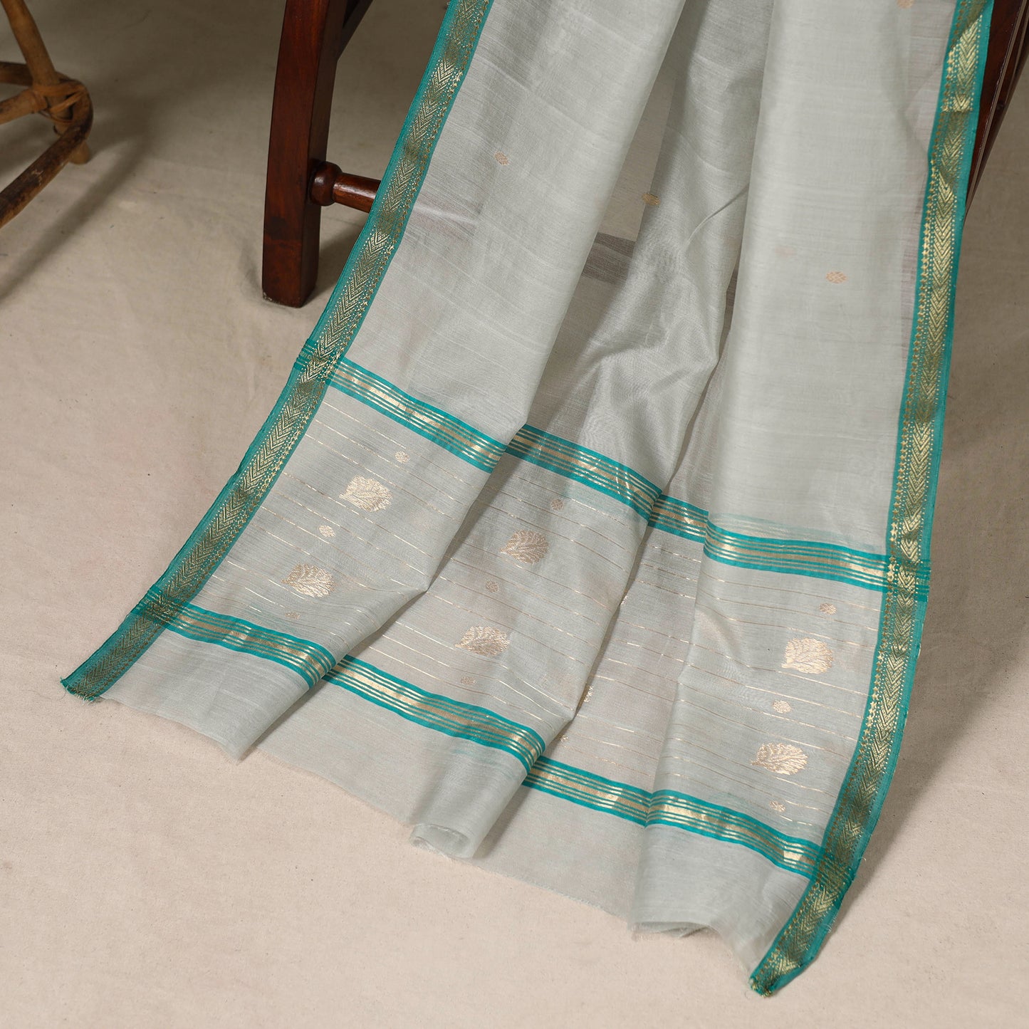 Grey - 3pc Handloom Nakshi Zari Unstitched Chanderi Silk Dress Material 