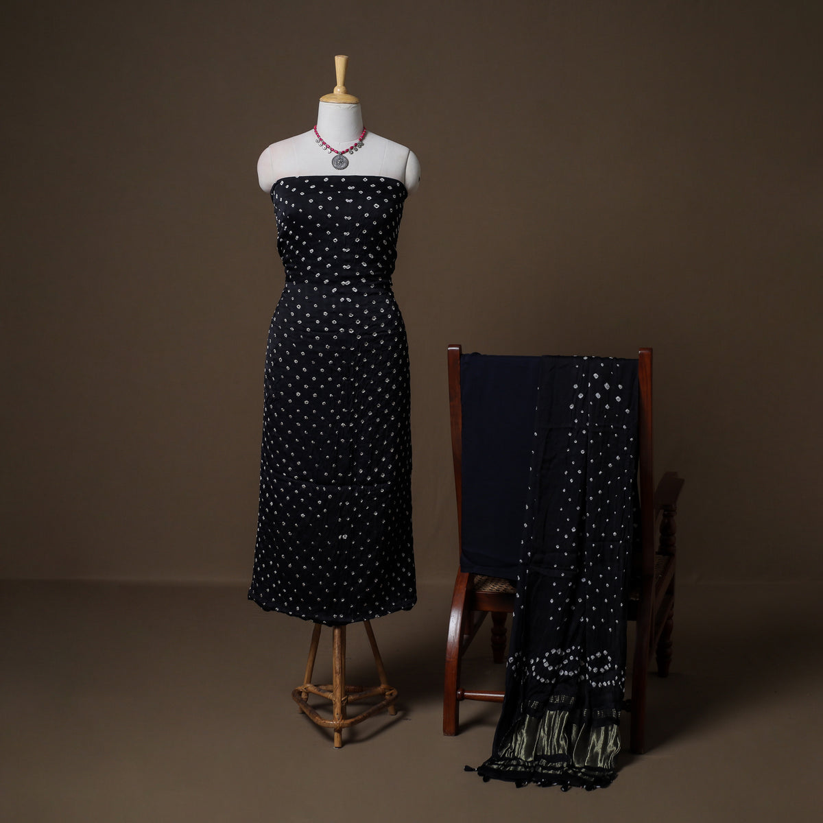 Kutch Bandhani Modal Silk Unstitched Dress Material: Kurta, Bottom & Dupatta 21