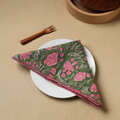 Floral Block Print Hand Embroidery Table Napkin  04