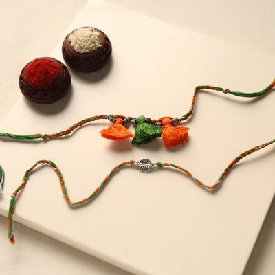 Handmade German Silver Rakhi & Lumba Set
