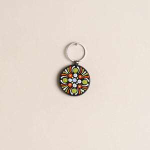 Multicolor - Handpainted Mandala Art Wooden Keychain 66