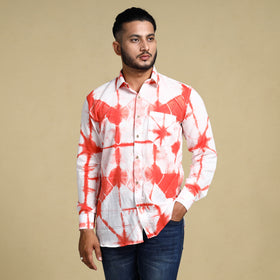 Orange - Shibori Tie-Dye Cotton Men Full Sleeve Shirt